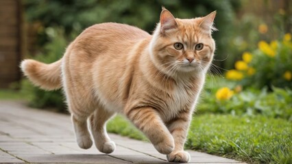 Fototapeta premium Fawn british longhair cat in the garden