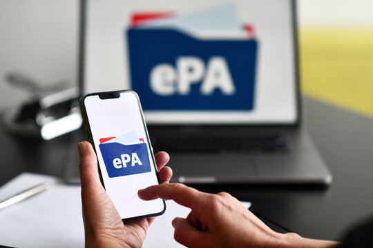 Hamburg, Germany - January 17, 2025: Mobile phone with the text ePA, electronic patient file (Elektronische Patientenakte), Symbol for starting the app for electronic patient records in Germany