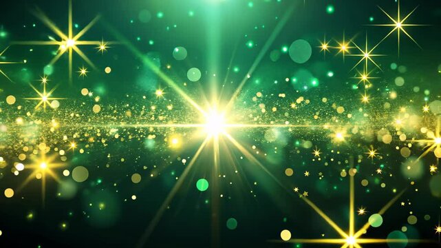 Magical green and gold bokeh background with lights and sparkles, St. Patrick's day concept	
