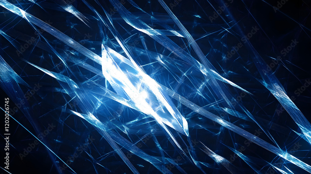 Wall mural a digital abstract background featuring a geometric pattern of glowing blue and white lines on a dar