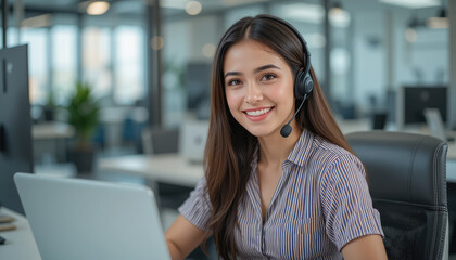 Call center, telemarketing and customer service with a business woman working in an office and consulting on a headset.