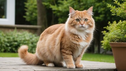 Fototapeta premium Fawn british longhair cat in the garden