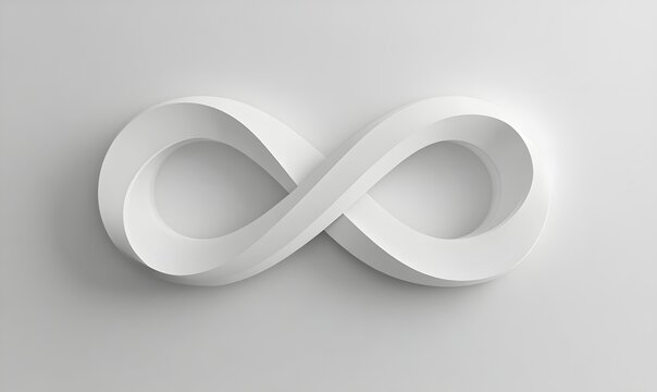 White 3D infinity symbol on white background.