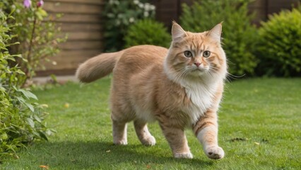 Fawn british longhair cat in the garden
