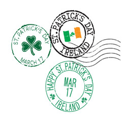 Postal rubber stamps ST. PATRICKS DAY MARCH 17 IRELAND. Retro seals for letter envelopes, greeting cards, passport, parcels.