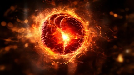 Fototapeta premium Fiery Abstract Brain Orb Energy Power Glowing Intense Burning Background