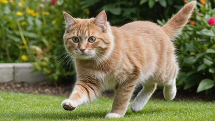 Fawn british longhair cat in the garden