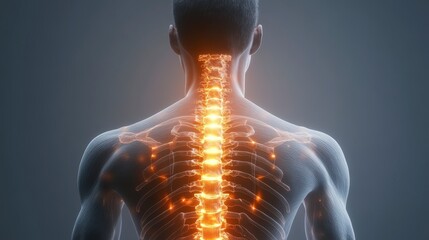 Human Anatomy Detailed Spinal Column and Rib Cage Male Back View 3D Medical Illustration