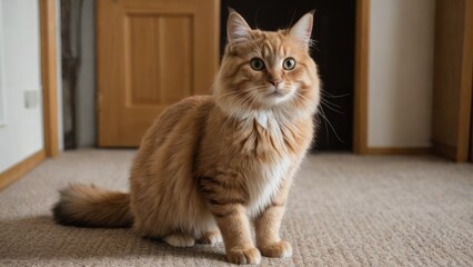 Fawn british longhair cat in the living room