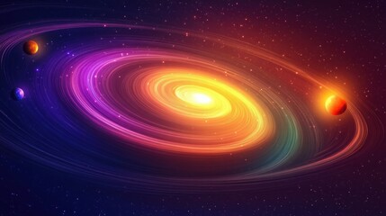 Fototapeta premium Colorful galaxy filled with swirling nebula and glowing planets in a cosmic dance. Generative AI