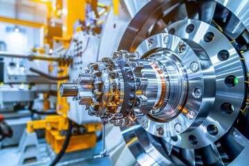 Fototapeta premium Close-up of a precision-engineered turbine component in a modern manufacturing facility.