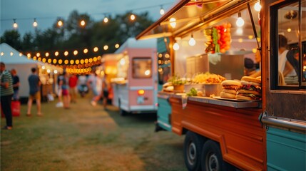 Night Food Truck Festival Scene 