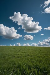 there is a field of grass with a blue sky in the background