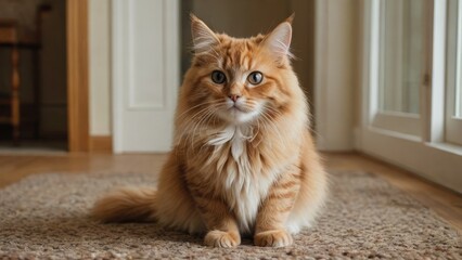 Fawn british longhair cat in the living room