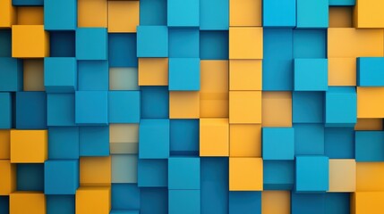 A vibrant abstract background featuring interlocking blue and yellow cubes, creating a dynamic and visually appealing pattern.