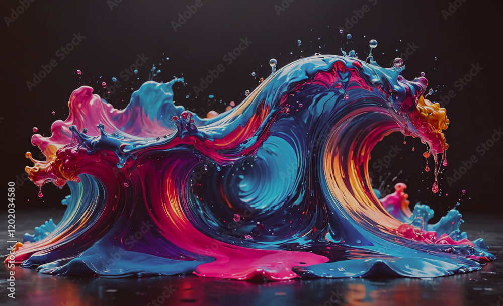 Aufkleber a colorful wave made of paint splatters. the colors are bright and vibrant, creating a sense of ener