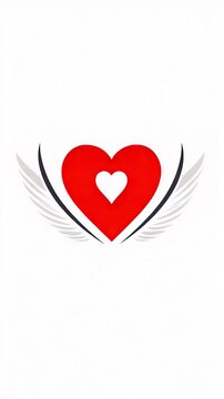 Pulsating Valentine day smartphone wallpaper lockscreen large red heart in the center with two simple, symmetrical white wings