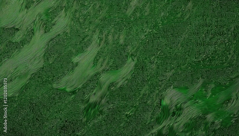 Aufkleber vivid emerald green abstract texture with flowing layered lines and dotted patterns, perfect for background or graphic designs

