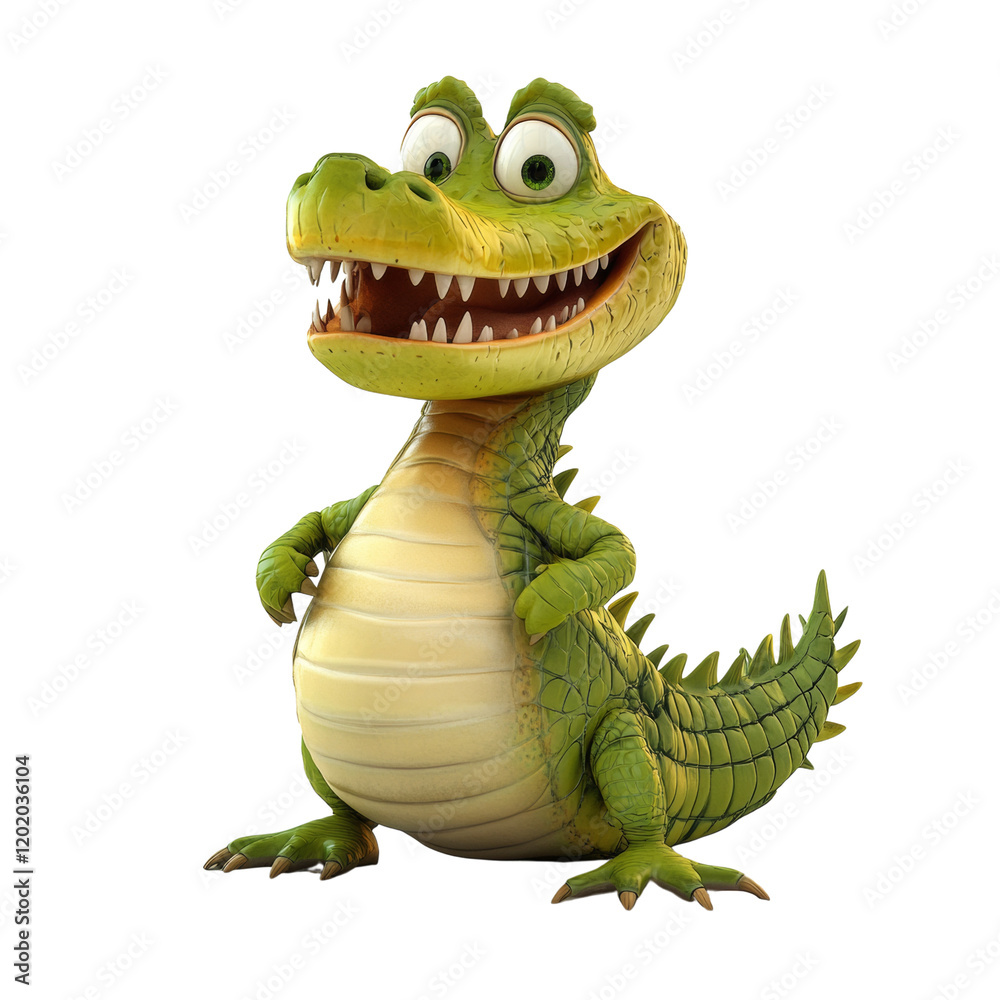 Aufkleber A cheerful cartoon crocodile is shown in a 3D rendering against a white background.  Its happy expression adds to the playful image.