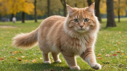 Fawn british longhair cat in the park
