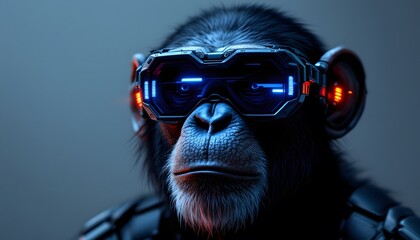Cyberpunk Chimpanzee: Futuristic Goggles, Dark Lighting, Digital Art