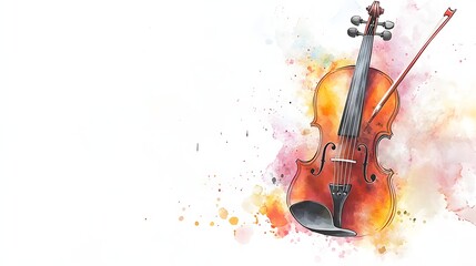 Fototapeta premium Watercolor Violin with Bow Artistic Musical Image