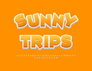 Vector Summer flyer Sunny Trips. Joyful Yellow Font. Sunny style Alphabet Letters and Numbers set