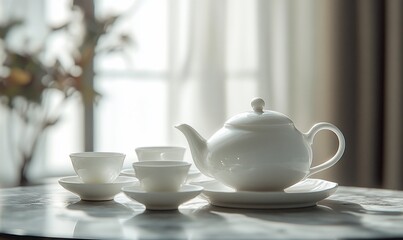 Fototapeta premium Serene tea ceremony, indoor setting, sunlit window