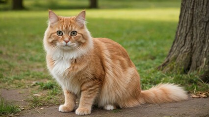 Fawn british longhair cat in the park