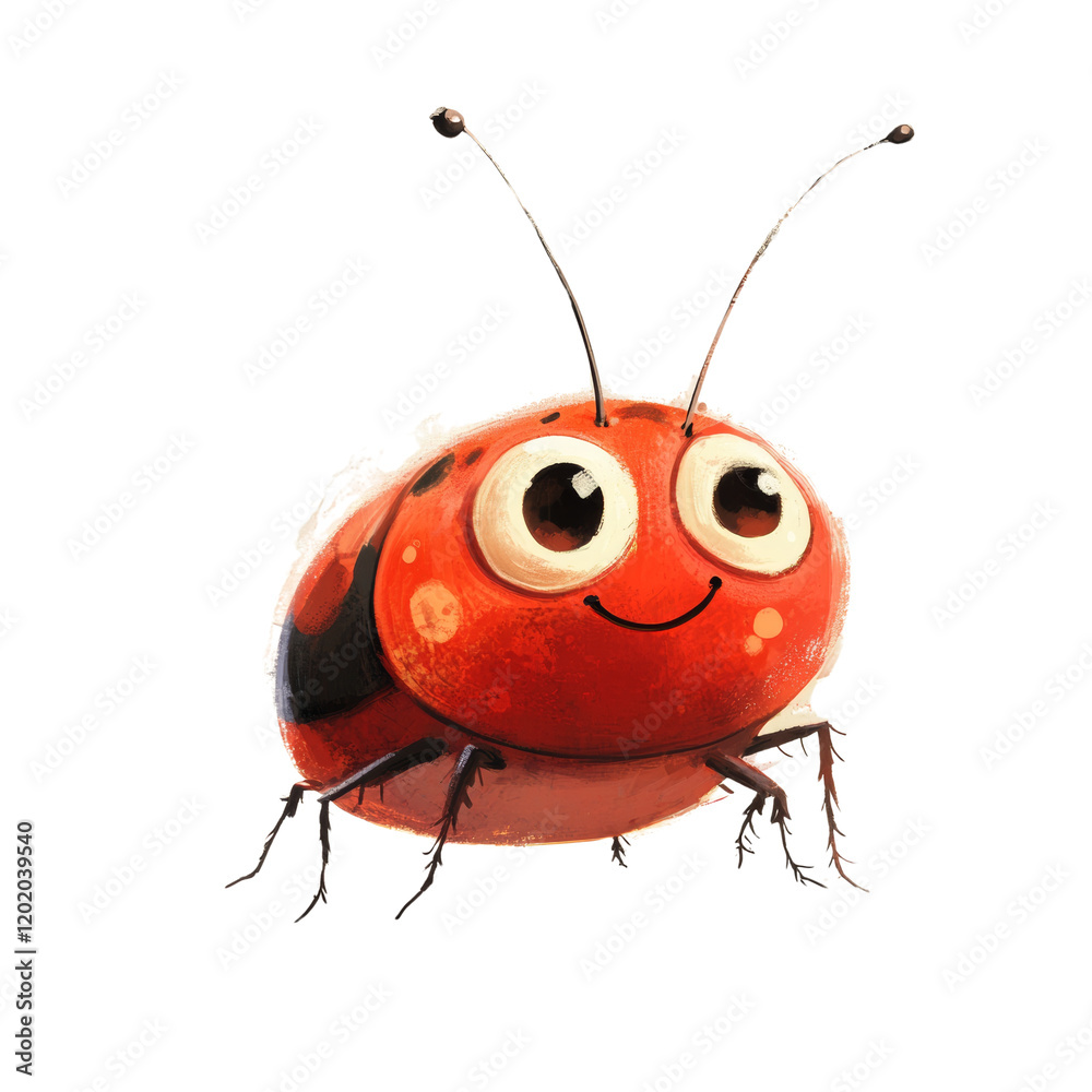 Poster a digitally painted cartoon ladybug with large eyes and a cheerful expression is depicted against a 