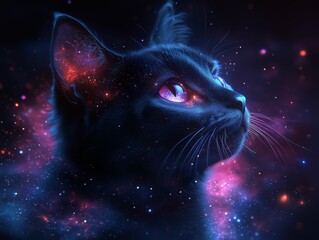 Ethereal Cosmic Cat with Glowing Stars