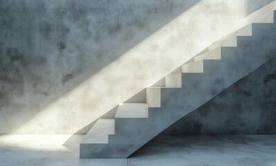 Modern Minimalist Staircase with Textured Concrete Walls and Subtle Lighting, Emphasizing Architectural Design and Contemporary Aesthetics in an Indoor Space