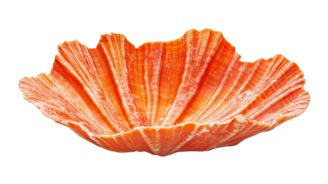 Detailed seashell with natural ridges and vibrant orange tones isolated on Transparent Background 