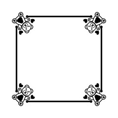 black square frame with cute bear and heart