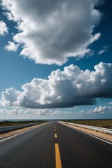 Fototapeta premium there is a long road with a yellow line on the side