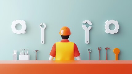 Worker with Tools in Contemporary Space