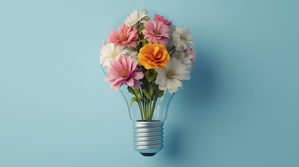 Blooming Lightbulb - Floral 3D Representing Creative Ideas and Growth