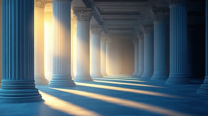 Sunlit columns in grand hall, fading light, potential background
