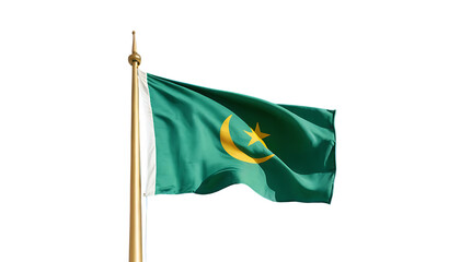 Mauritania's flag dances in the wind, set against a bright blue backdrop