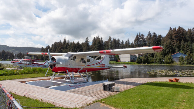Kodiak, Alaska, USA - July 05, 2019: de Havilland Canada DHC-2 Beaver STOL aircraft, United States Army plane. Havilland Canada plane. Aircraft plane of Havilland Canada outdoor. Aircraft in Alaska