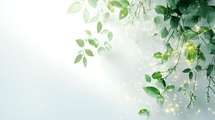Fototapeta premium Lush green leaves with sparkling light create serene and enchanting atmosphere