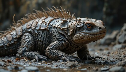 Obraz premium Lizard posing near rocks, jungle, wildlife photography