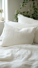 Obraz premium White Linen Bedding Set Close-up