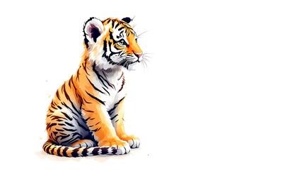 Adorable Tiger Cub: Watercolor-Style Wildlife Portrait