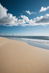 Fototapeta premium there is a lone surfboard on the beach with a blue sky
