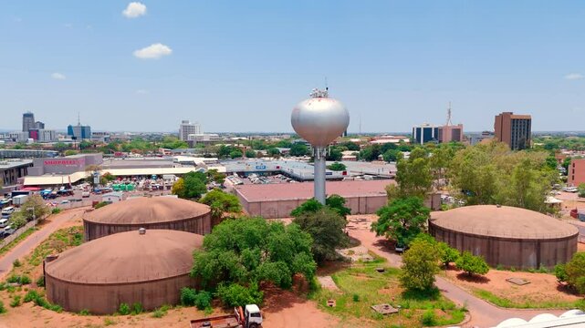 Establishing Drone Shot Onion Head - Water tank ll Gaborone City Scape , Botswana - Africa