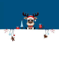 Wunschzettel Rentier Sonnenbrille Schnurrbart Und Icons Weihnachten Blau Dunkelrot
