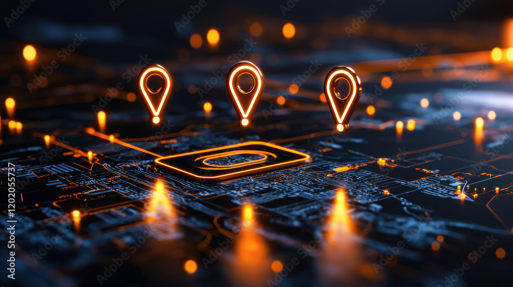 Leinwandbilder digital map with glowing location markers, showcasing technology and connectivity. vibrant colors and intricate details create futuristic atmosphere
