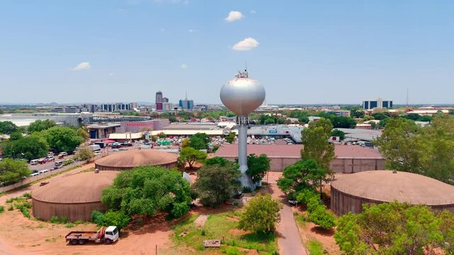 Establishing Drone Shot Onion Head - Water tank ll Gaborone City Scape , Botswana - Africa