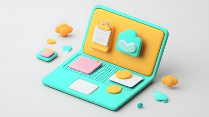 Minimalist Laptop Setup with Documents and Folders on Desk